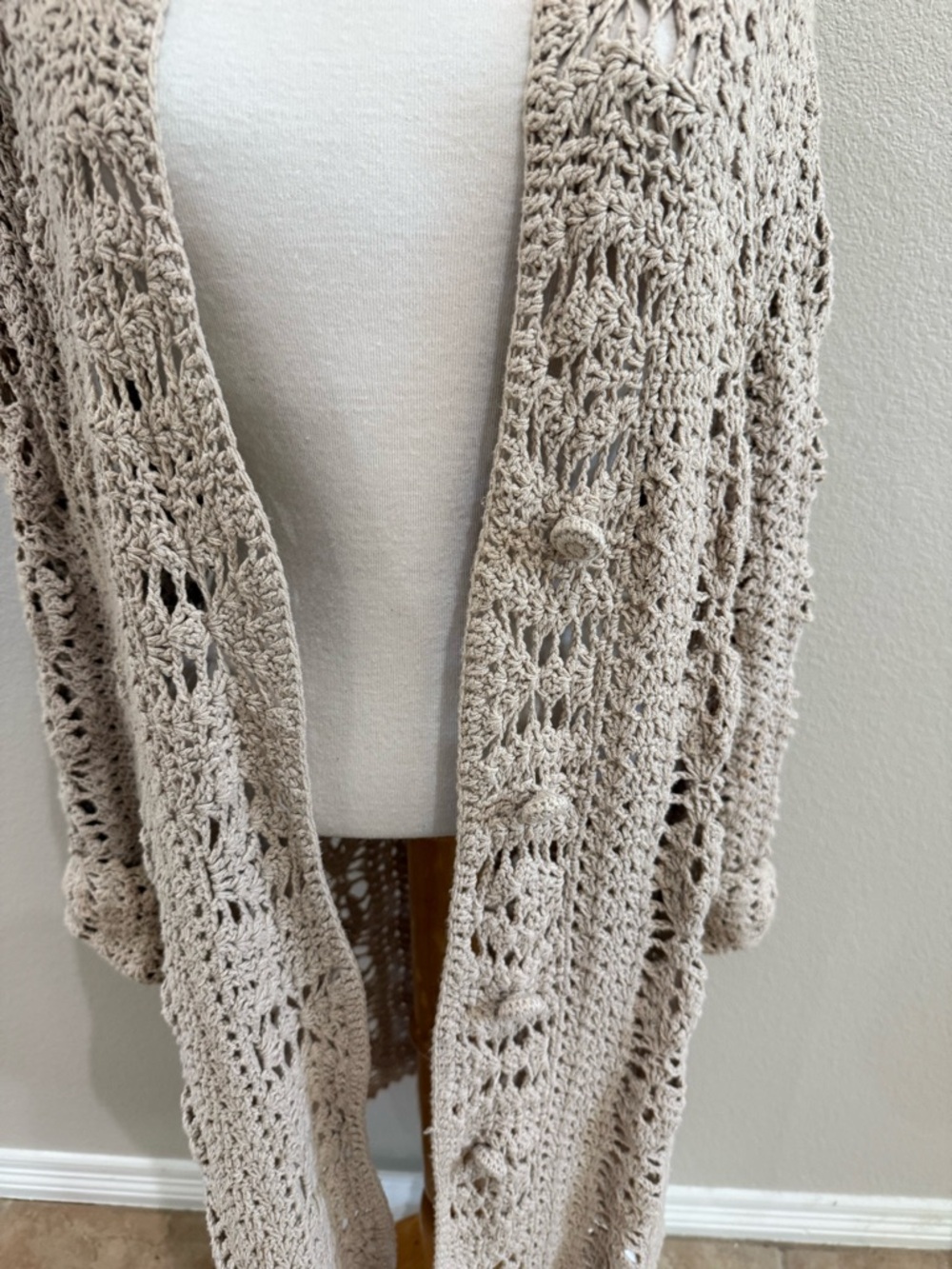 J. Jill Duster Cardigan Cotton Acrylic Blend Oatmeal Beige Long Sweater Sz L - Picture 2 of 8